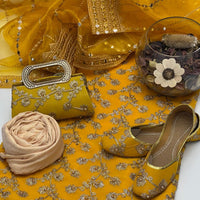 5-Piece Unstitched Wedding Dress – Georgette Shirt, Masoori Trouser, Organza Dupatta with Khussa & Clutch