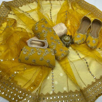 5-Piece Unstitched Party Suit – Chiffon Nag Jaal Shirt with Organza Dupatta, Khussa & Clutch
