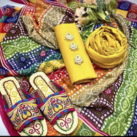 3-Piece Unstitched Kataan Silk Dress – Chunri Dupatta with Handmade Sleeper