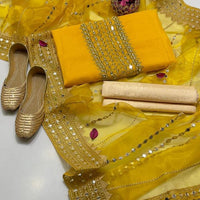 4-Piece Unstitched Dress for Girls – Kataan Shirt, Masoori Trouser, Organza Dupatta & Khussa