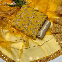 3-Piece Unstitched Dress – Chiffon Embroidered Shirt, Masoori Trouser & Organza Dupatta