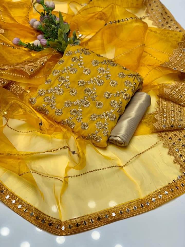 3-Piece Unstitched Dress – Chiffon Embroidered Shirt, Masoori Trouser & Organza Dupatta