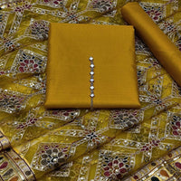 3-Piece Unstitched Kataan Silk Suit – Heavy Indian Embroidered Dupatta & Neckline Gift
