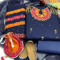 5-Piece Unstitched Organza Dress – Tilla Aari Embroidery with Khussa & Bag